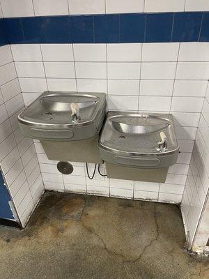 Greyhound water faucet. Bums brush their teeth here with a stolen toothbrush and toothpaste.