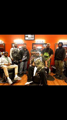 The professional Barbers at eClips barbershop and salon (Ian, Leon,Mike, Nate, Jason, Trey and Antonio in the front chair) and