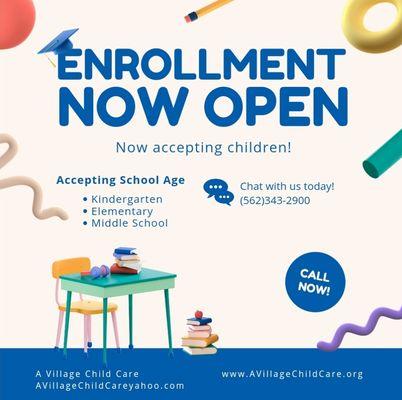 We are finally opening enrollment!  Don't miss this opportunity!  Call today!