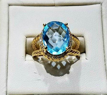 14k Gold Swiss Blue Topaz Diamonds 0.30 ct