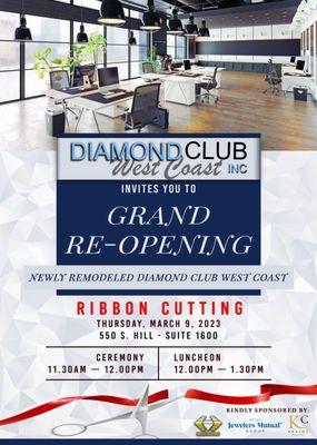 Designed for Diamond Club West Coast - Ribbon Cutting event; to reflect their state-of-the-art renovation.