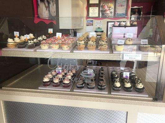 One of two cupcake display cases