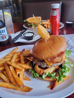 Western burger and cold beer