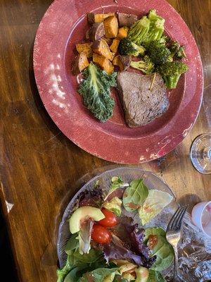 Adobo steak, roasted veg