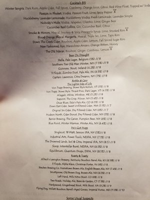 Menu at 121