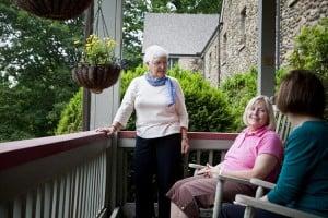 Enjoying the rocking chairs on the front porch at the retreat center in Montreat