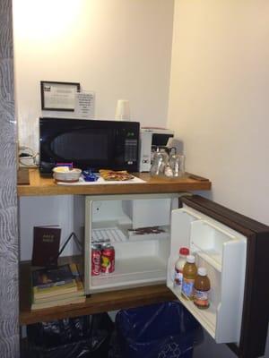 Fridge stocked with breakfast & drinks