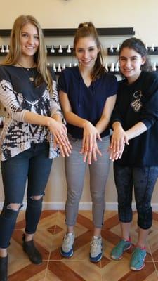 Rachel, Sara and Jordan just got their nails done.