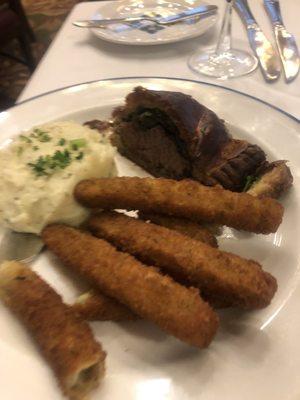 Burnt "Beef Wellington " with fried zucchini