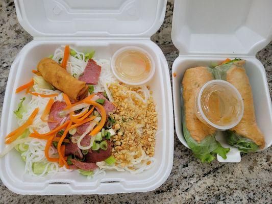 Pork sausage vermicelli and shrimp cake summer rolls