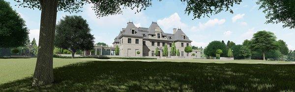 Rendering of Harbor Hill Mansion. It was demolished in the 1940's, and recreated from drawings and historical photos.