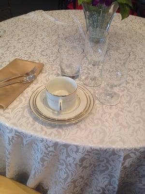 At the Dulles Showroom we were able to lay out the table cloth we selected and see how it looked with china, chairs, etc.