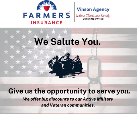 We are a Military Friendly agency! We offer discounts to our military and veteran community.