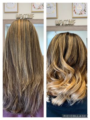 Before and after ombré balayage