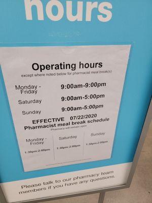 Hours for the pharmacy