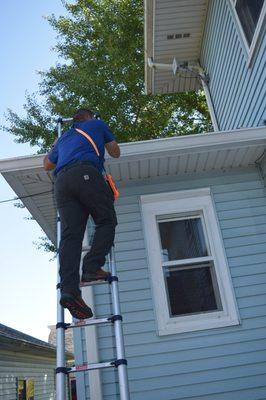 Time to inspect the roof. Safety first!