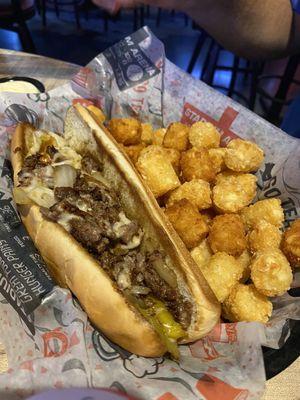 Philly cheese steak. Good but the bun was as thin as a hotdog bun so you don't get a ton.