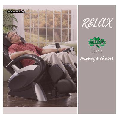 Enjoy a Full Body Massage with Cozzia Massage Chairs from Brady's. Enjoy incredible 4D Vario Motion™.
www.BradysBunch.com/massage-chairs