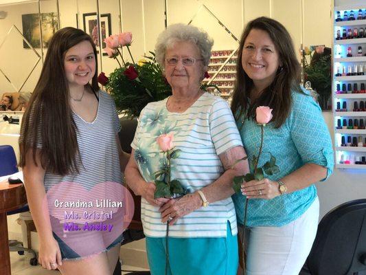 3 generations of mom, daughter, and grand-daughter in our salon for a pamper on Mother's Day.