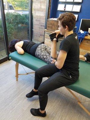 Lateral knee pain, typically when going from seated to standing position.