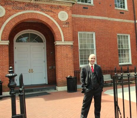 Evan Koslow at the Anne Arundel County Courthouse in Annapolis