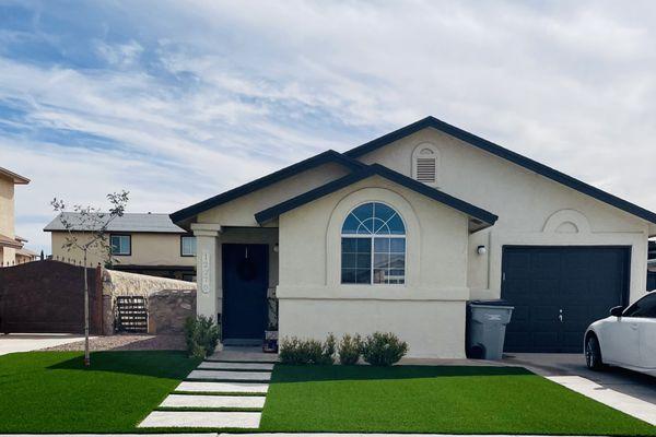 After front yard turf and rock installation