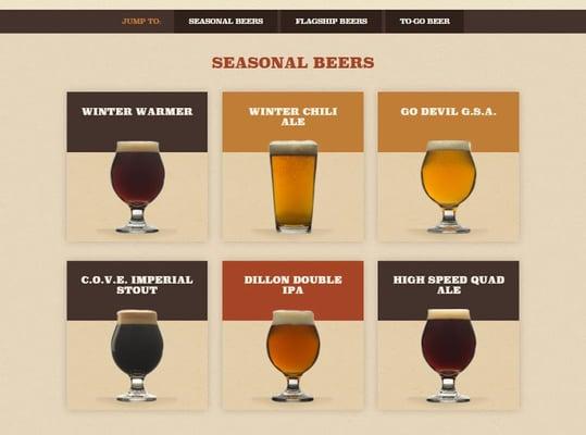 Beer selection page for a Colorado brewpub website