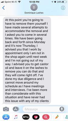 Sending a text like this to a client is unacceptable, unprofessional, and just in bad taste. Also, her version of what transpired is wrong