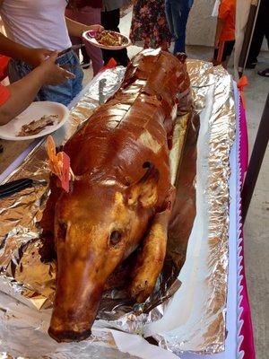 Enjoying some lechon at family gathering.