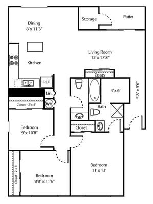 3 Bedroom Floor Plan (1095 Sq Feet)