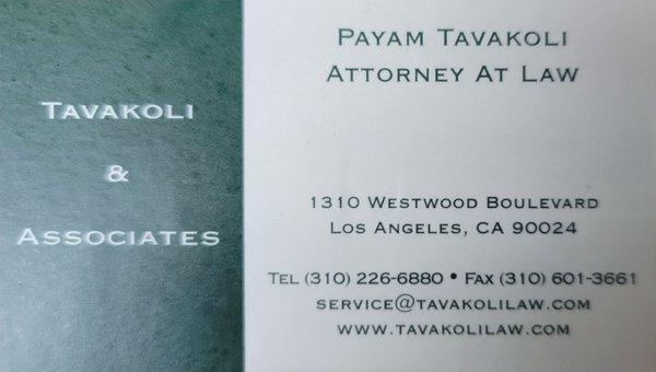 Business Card for Mr. Tavakoli.