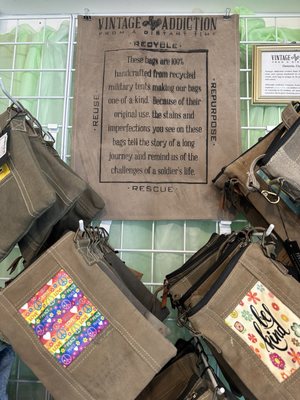 Bags made of recycled military tents