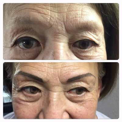 Eyebrows permanent makeup rejuvenates - helped this lovely client looks years younger.