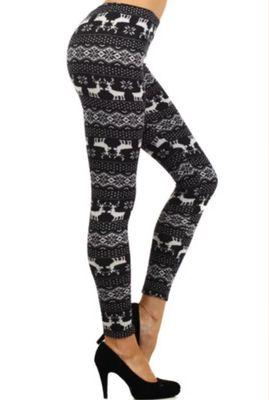 Black and white reindeer print super-soft fashion legging