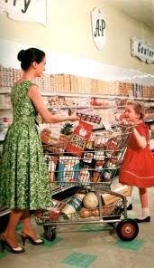 Dressing up to buy groceries at A&P. In a galaxy, far, far away. Circa 1960.