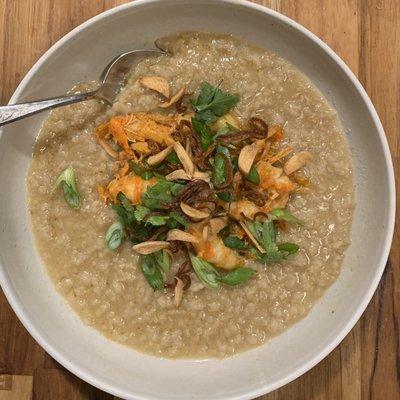 Meals I've made -- spot prawn & crab congee, from an online SSS cooking class