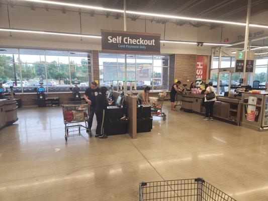 Three staffed checkout lanes and like 8 self checkout lanes.