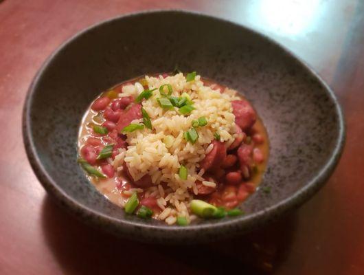 Red Beans and Rice. A southern Staple. A side of Hoe Cakes to go with.