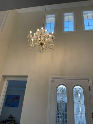 Chandelier installed