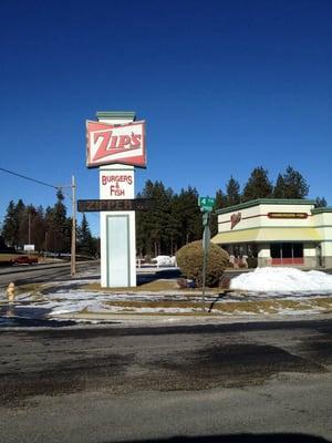 Sign and restaurant