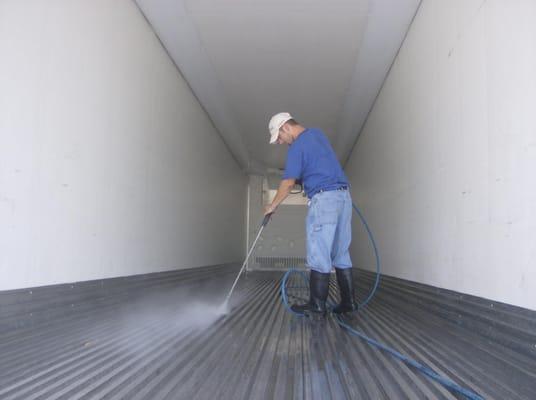 Washing out interior of refer trailer!