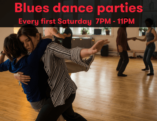 Blues dance parties are an awesome place to take a lesson and then have fun. First Saturday of every month 7-11.