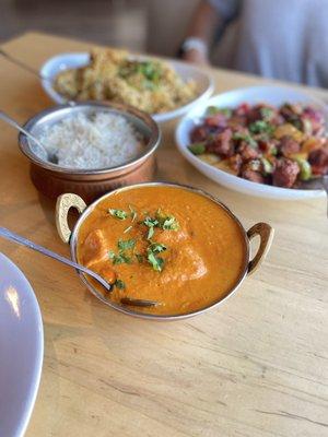 Chicken tikka masala, chili chicken and byriani!