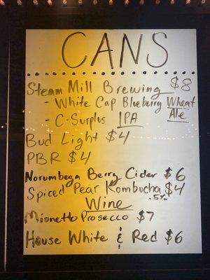 Canned Beer Menu - Changes seasonally