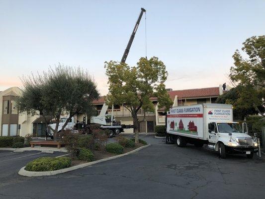 Dec 2017-2 Story Medical Building fumigated with Crane assistance to unload our Specialized Box Truck