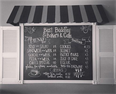 Menu with delicious food and baked goods