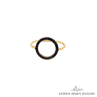 14k Yellow Gold Circle Black Diamond Ring