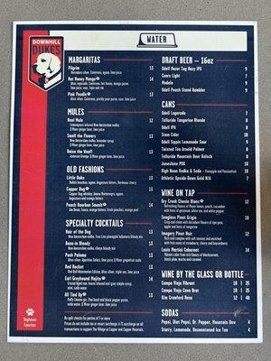 Drinks menu