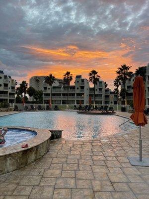 Pool view at sunset