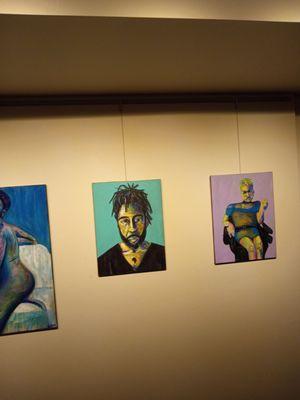 Some of the art work currently hanging at Hayti Heritage Center..